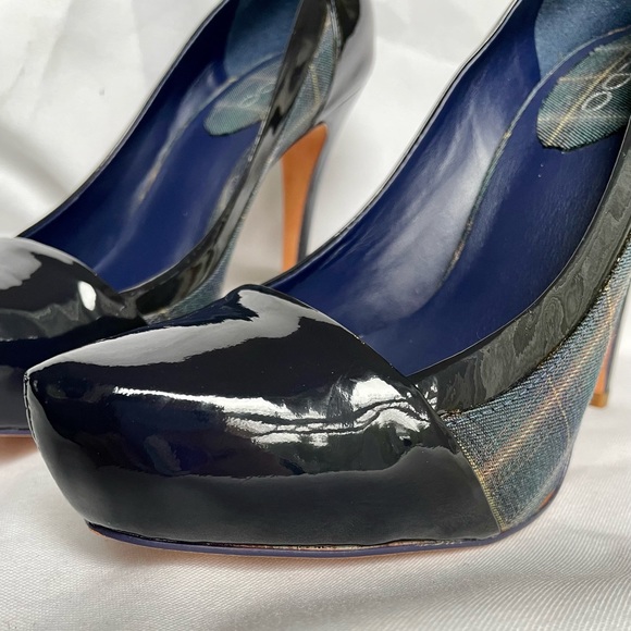 Aldo Platform Patent Leather Navy Plaid Heels BNWB SZ 8.5 (39) - Picture 2 of 12